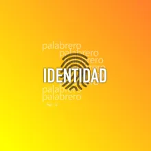 imagen con la palabra "identidad" con un fondo en degradé color amarillo y un ícono de una huella digital en color negro.