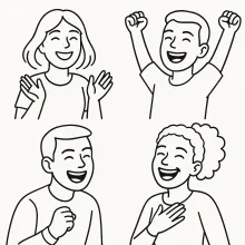 se ve un dibujo lineal que representa varias personas contentas