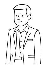 se ve el dibujo lineal de un hombre de la cintura para arriba vestido con saco, camisa y corbata