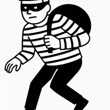 se ve el dibujo lineal de un ladrón con una bolsa negra y antifaz